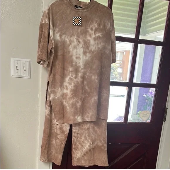 Dressed in Lala Lex Ribbed Playsuit in Iced Latte Tie Dye - Picture 3 of 7